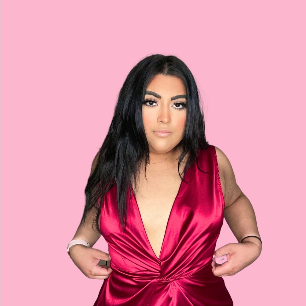 Fashion Nova Plunging Neck SATIN Dress
